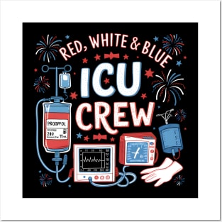 Red White Blue ICU Crew 4th of July Independence Day, ICU Nurse Posters and Art